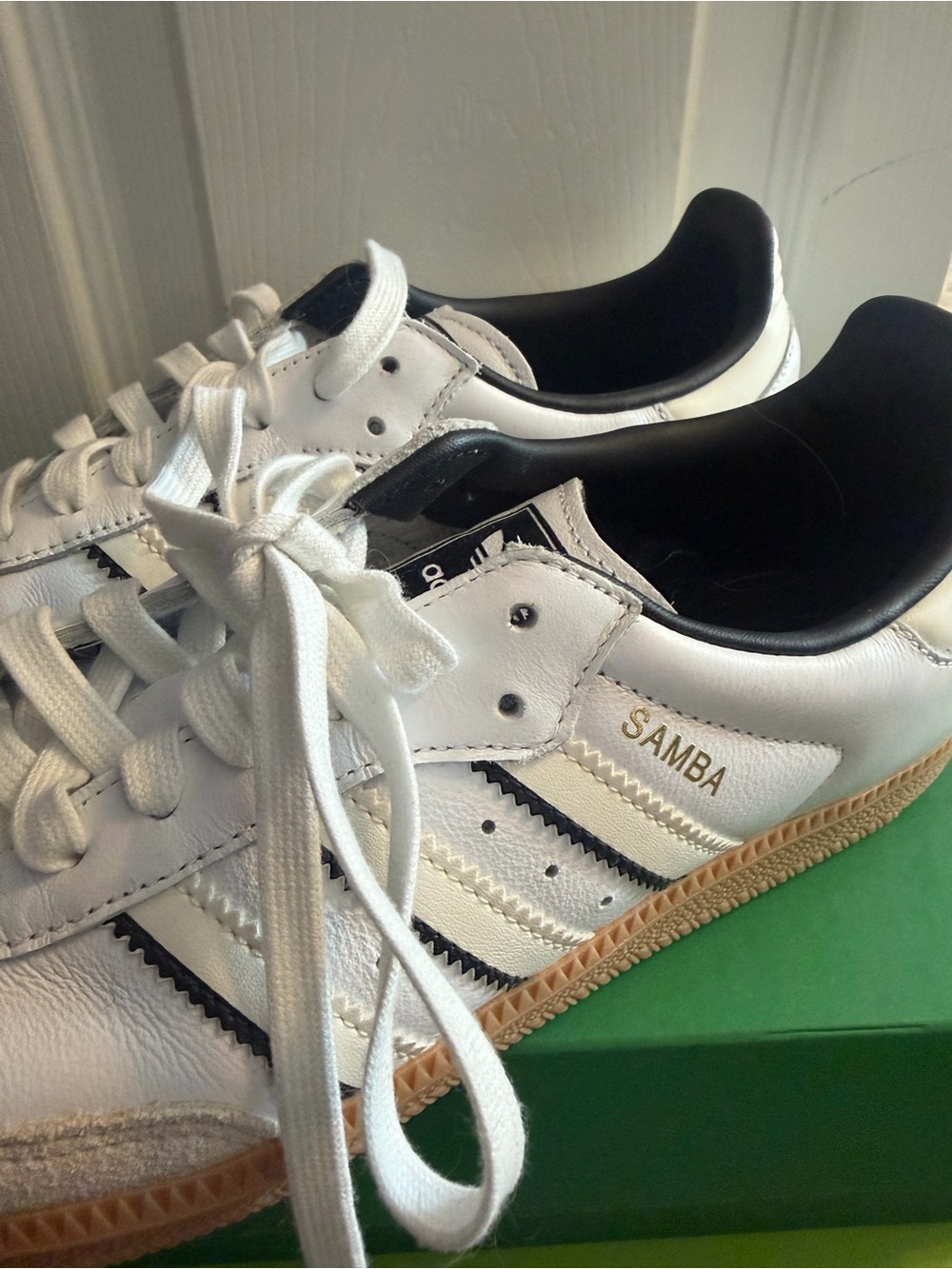 adidas Samba Sneakers in White and Black with Gum Sole
